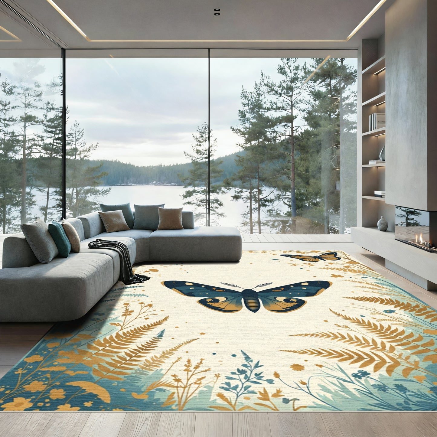 Midnight Blue Monarch Garden Insects Rug