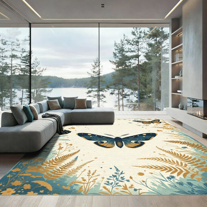Midnight Blue Monarch Garden Insects Rug
