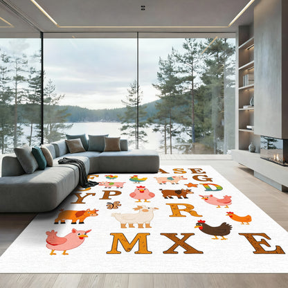 Farm Alphabet Animals Whimsical Rug