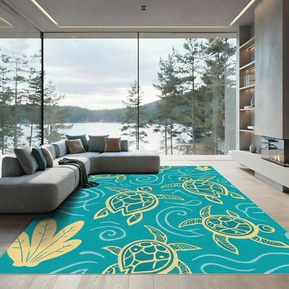 Yellow Sea Turtles Aquatic Swirls Rug