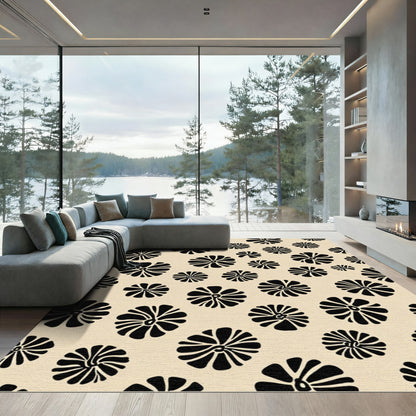 Black Floral Field Cream Accents Rug