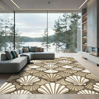 Elegant Beige Shell Scallop Tile Rug