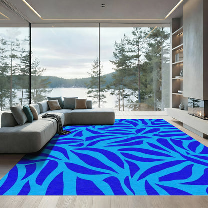 Electric Blue Abstract Brush Strokes Rug