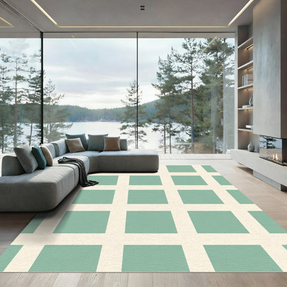 Seafoam White Minimalist Lattice Rug