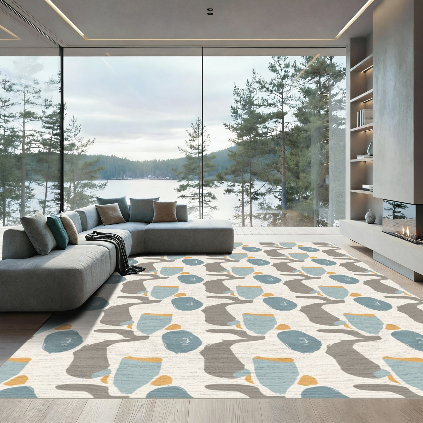 Abstract Organic Collage Terracotta Blue Rug