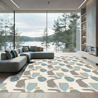 Abstract Organic Collage Terracotta Blue Rug