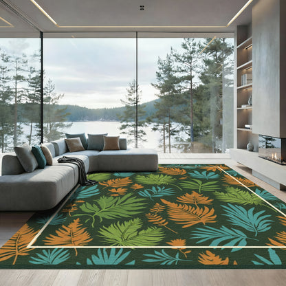 Tropical Leaf Medley Green Orange Blue Rug
