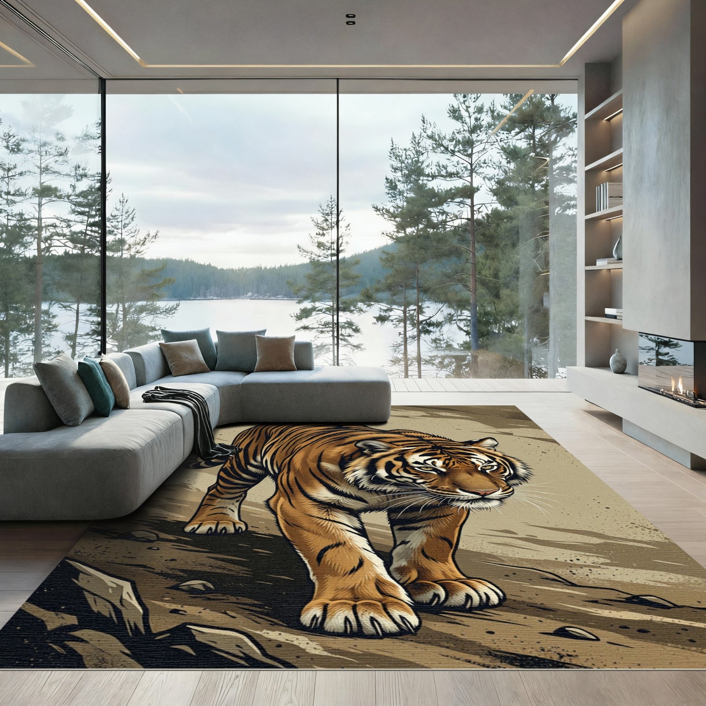 Majestic Orange Tiger Bold Stripes Rug