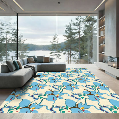 Abstract Blue Swirls And Petals Rug