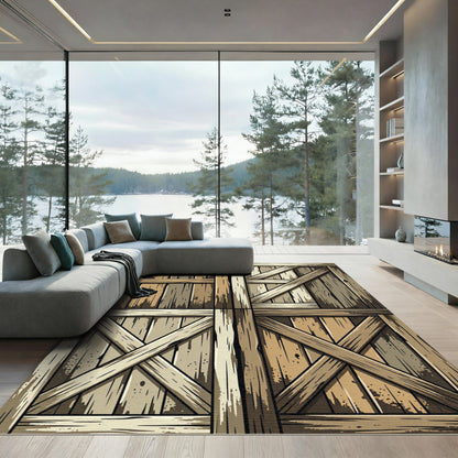 Rustic Wood Grain Cross Hatch Rug