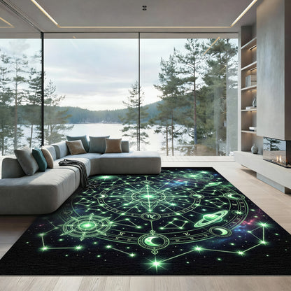 Luminous Emerald Celestial Zodiac Star Constellation Rug