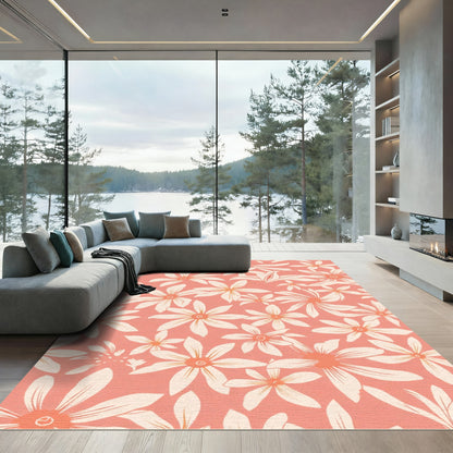 Coral Peach Daisy Meadow Rug