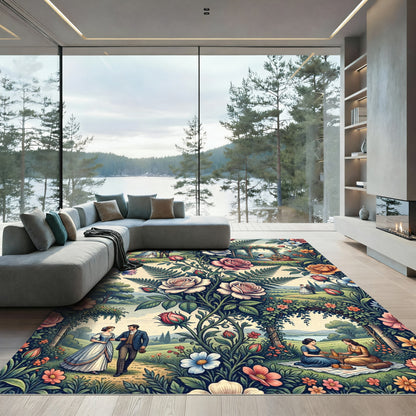 Romantic Victorian Garden Rose Tableau Rug