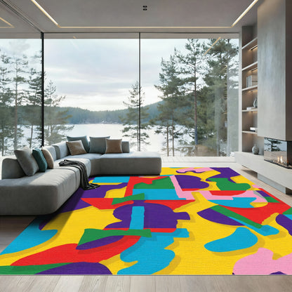 Bold Yellow Abstract Shapes Collage Rug