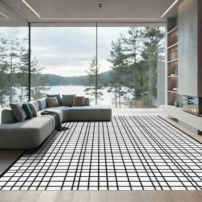 Monochromatic Black and White Grid Rug