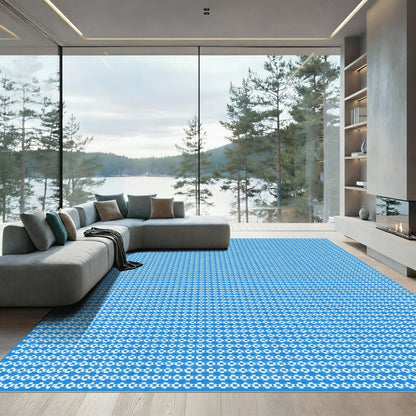 Classic Blue White Geometric Quatrefoil Rug