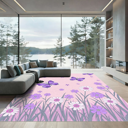 Whimsical Purple Butterfly Garden Rug