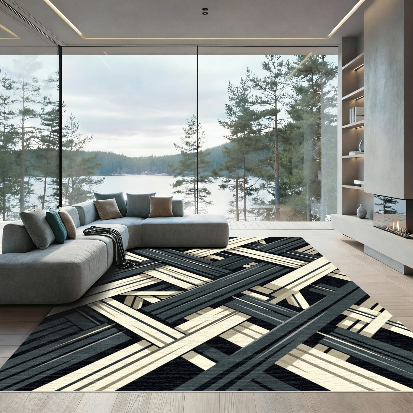 Bold Intersecting Stripes Geometric Rug