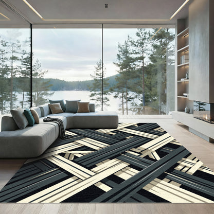 Bold Intersecting Stripes Geometric Rug