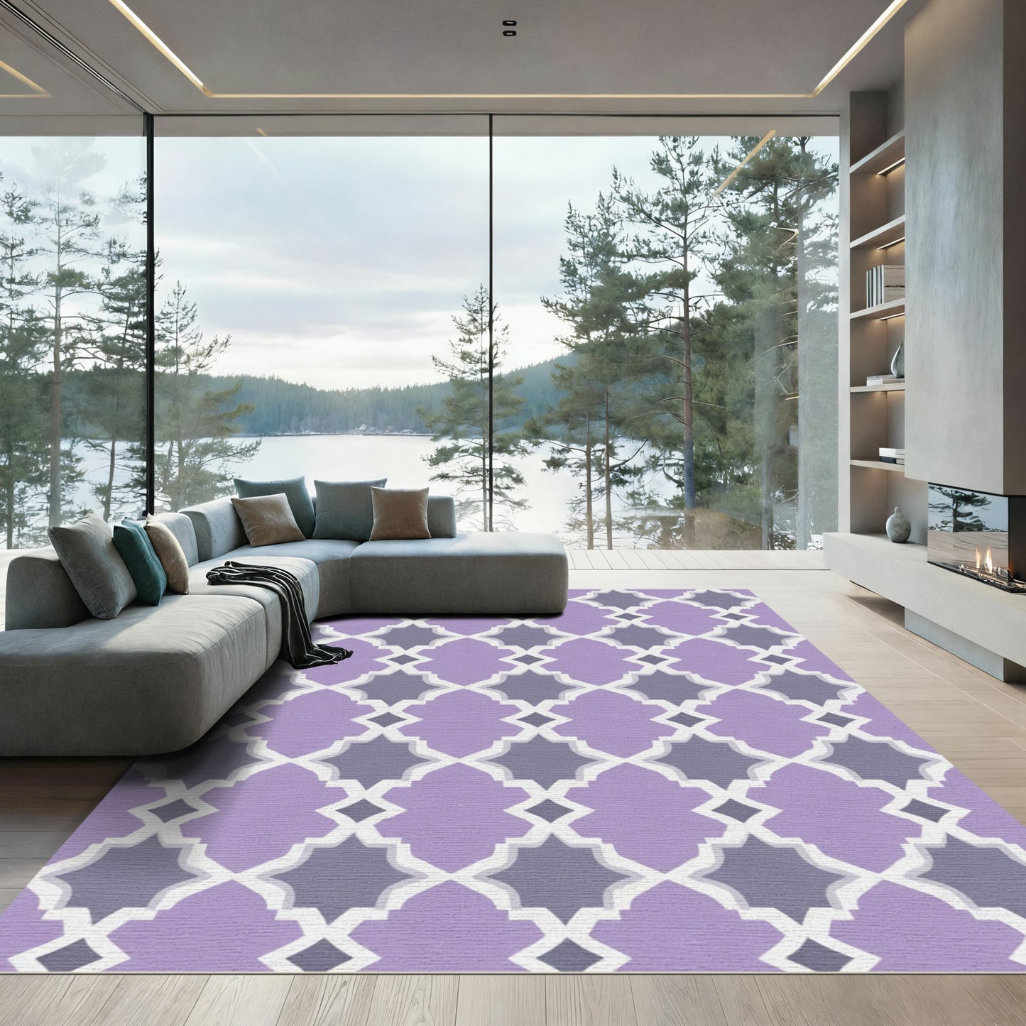 Lavender Gray Quatrefoil Geometric Rug