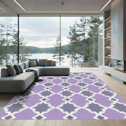 Lavender Gray Quatrefoil Geometric Rug