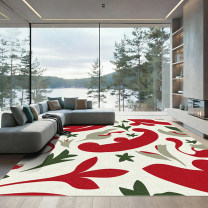 Crimson Olive Branch Floral Motif Rug