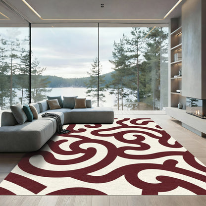 Maroon Swirl Abstract Continuous Line Rug