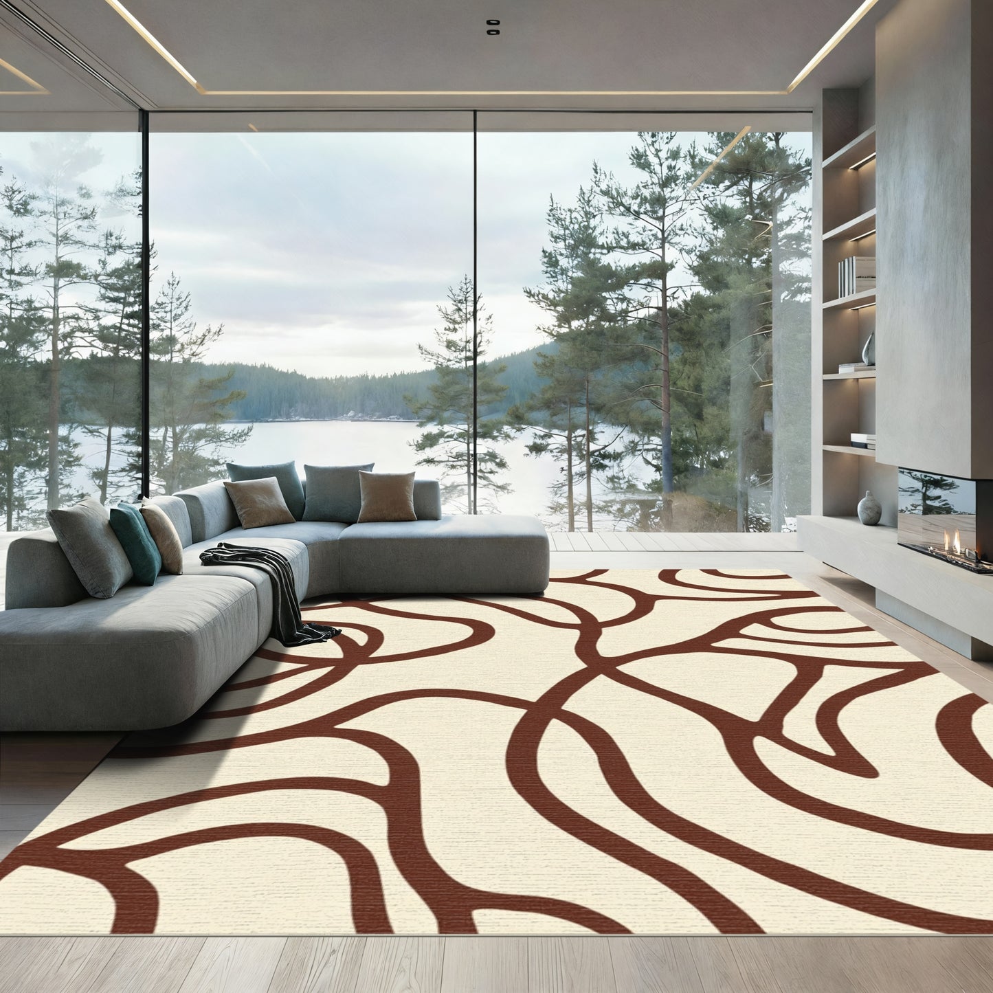 Cream Brown Organic Swirl Rug