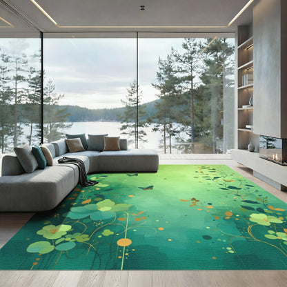 Whimsical Green Garden Butterfly Rug