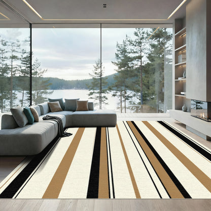 Modern Beige Black Striped Arrangement Rug