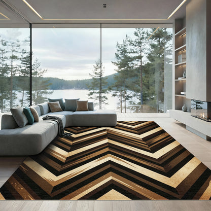 Earthy Brown Chevron Striped Rug