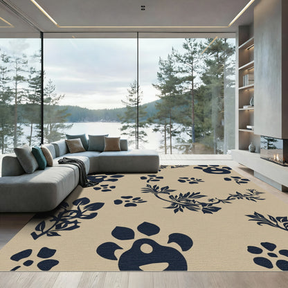 Navy Botanical Paw Print Meadow Rug