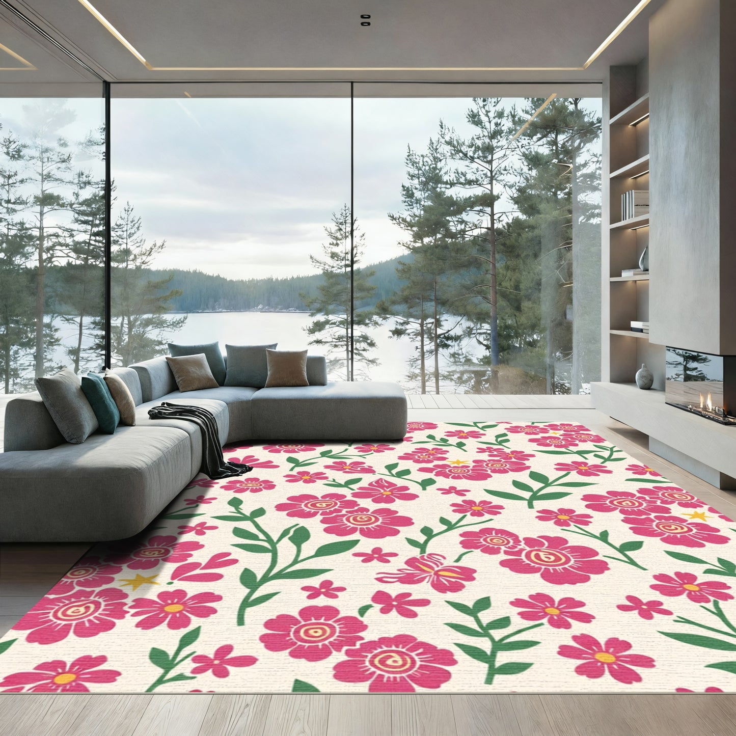 Crimson Blossom Foliage Rug