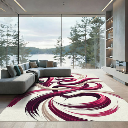 Crimson Berry Abstract Swirls Rug