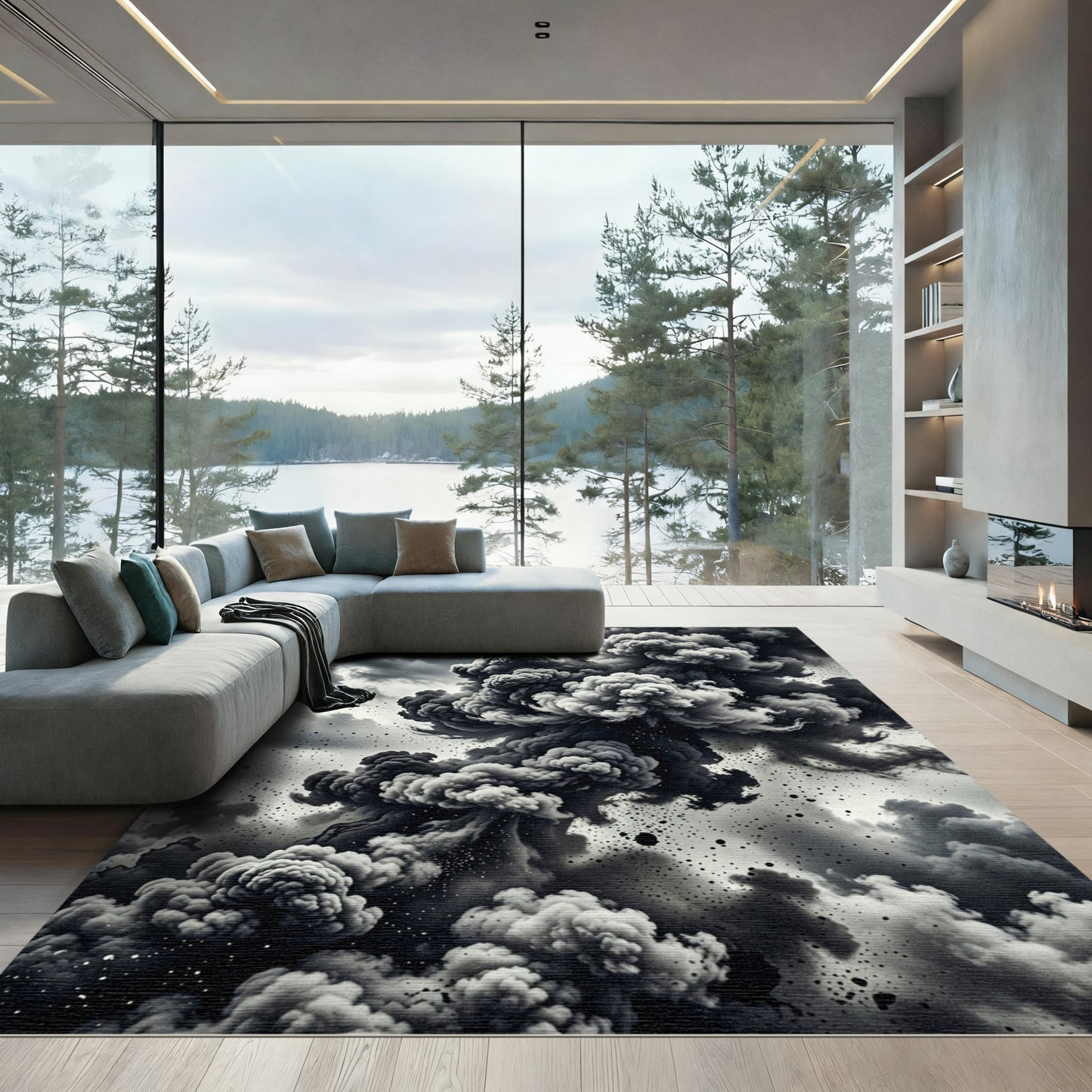 Dramatic Gray Explosion Cloud Collage Rug