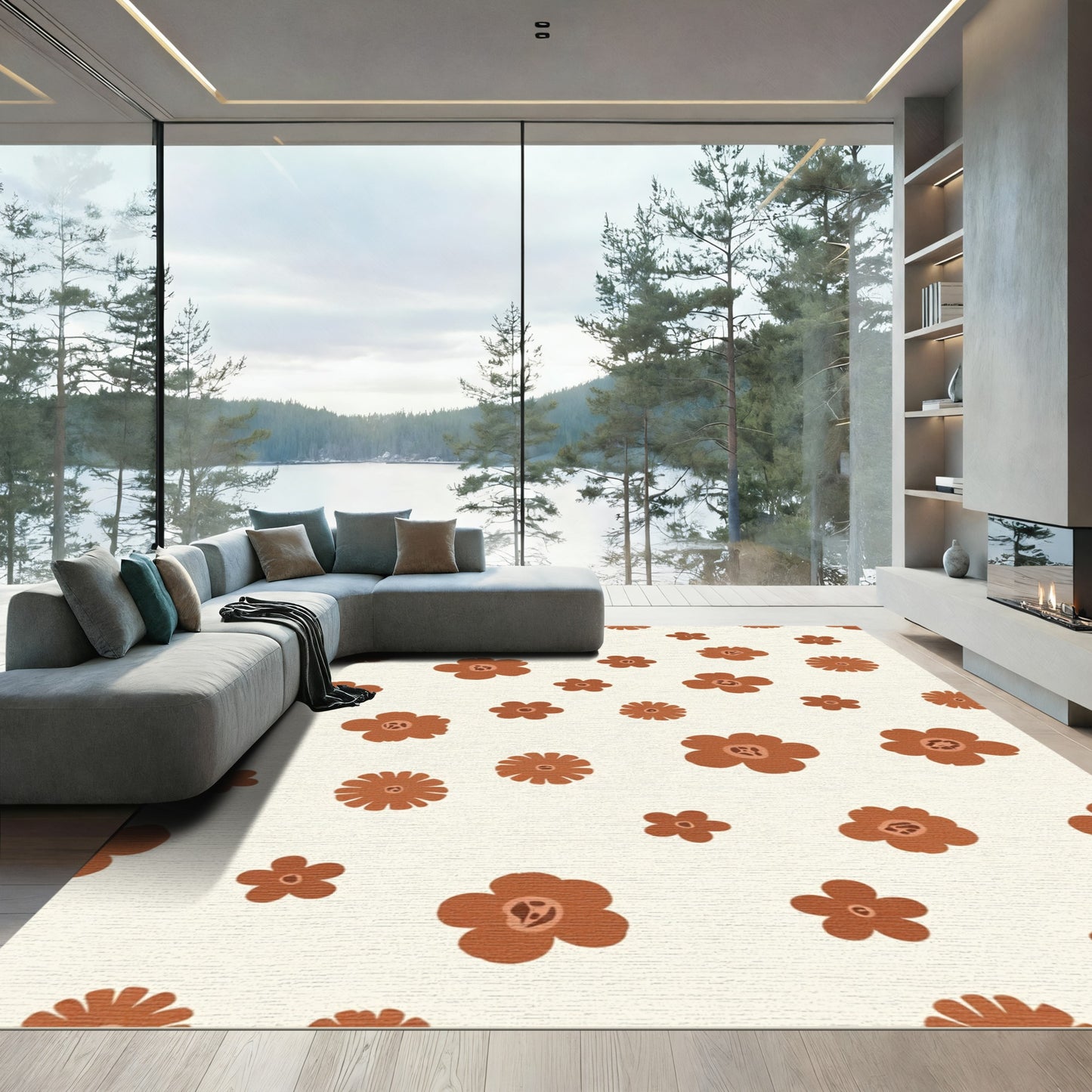 Earthy Clay Retro Floral Burst Rug