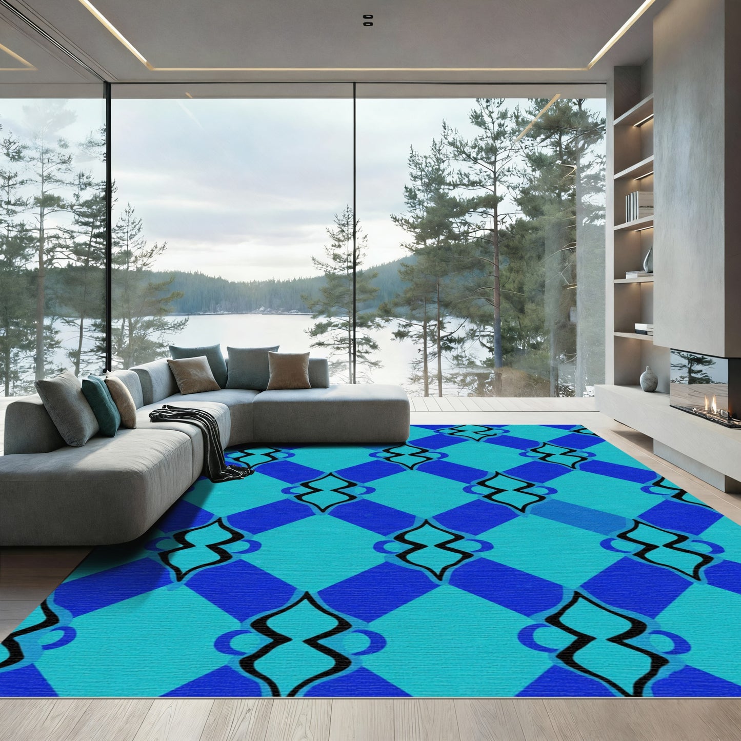 Aqua Teal Diamond Arabesque Rug