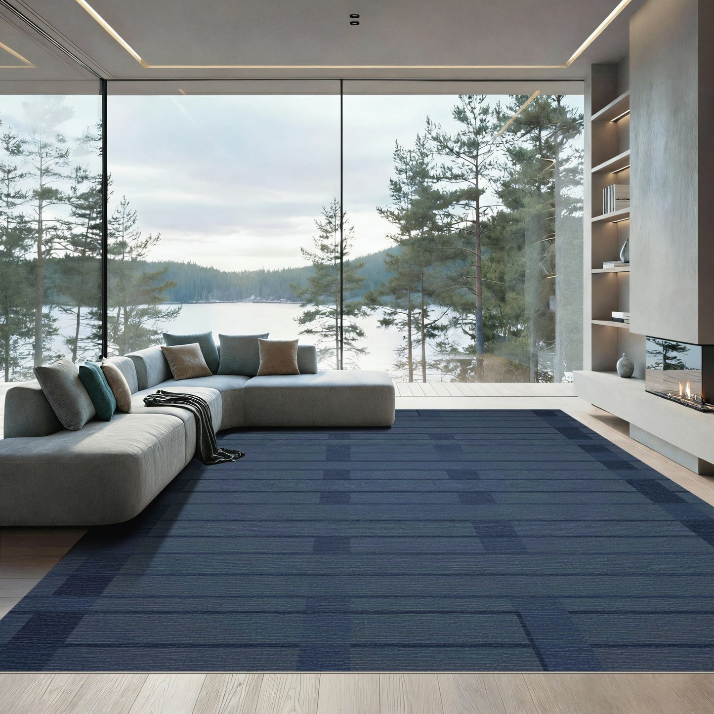 Deep Blue Intersecting Lines Rug
