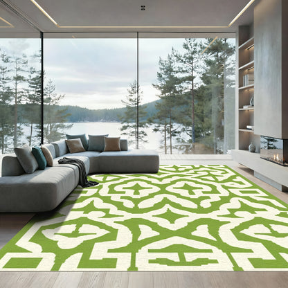 Off White Green Lattice Interlocking Medallion Rug
