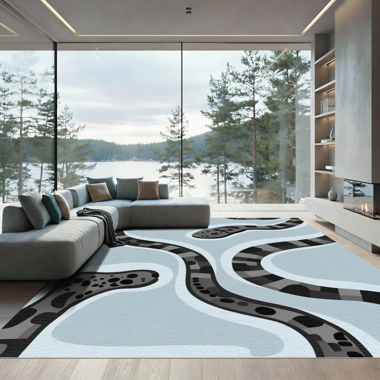 Abstract Gray Serpent Swirl Rug