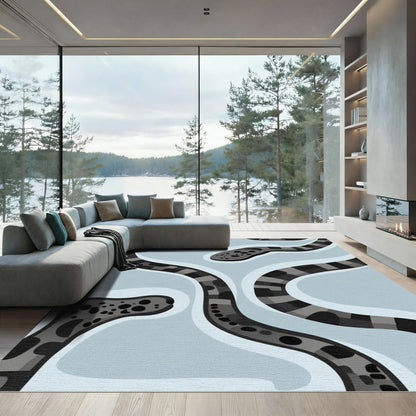 Abstract Gray Serpent Swirl Rug