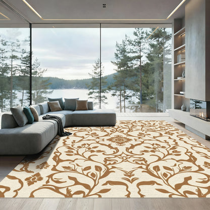 Classic Terra Cotta Floral Damask Rug