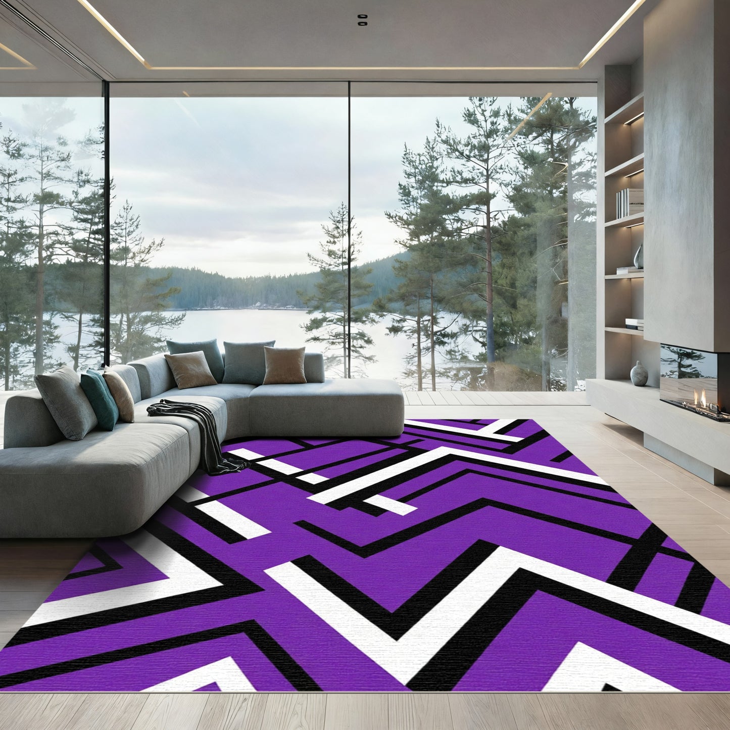 Vibrant Purple Geometric Chevron Rug