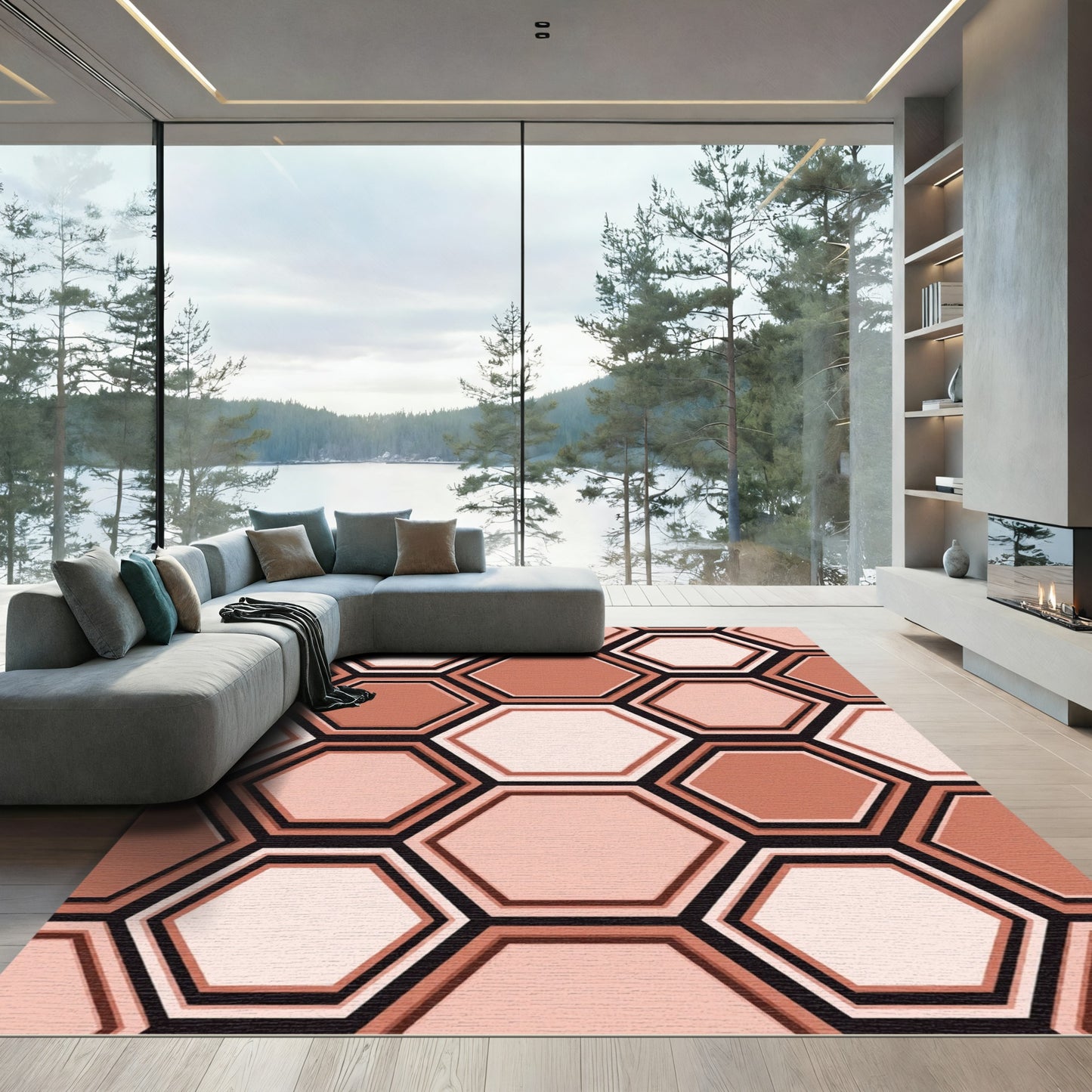Terracotta Deep Hexagon Layered Weave Rug