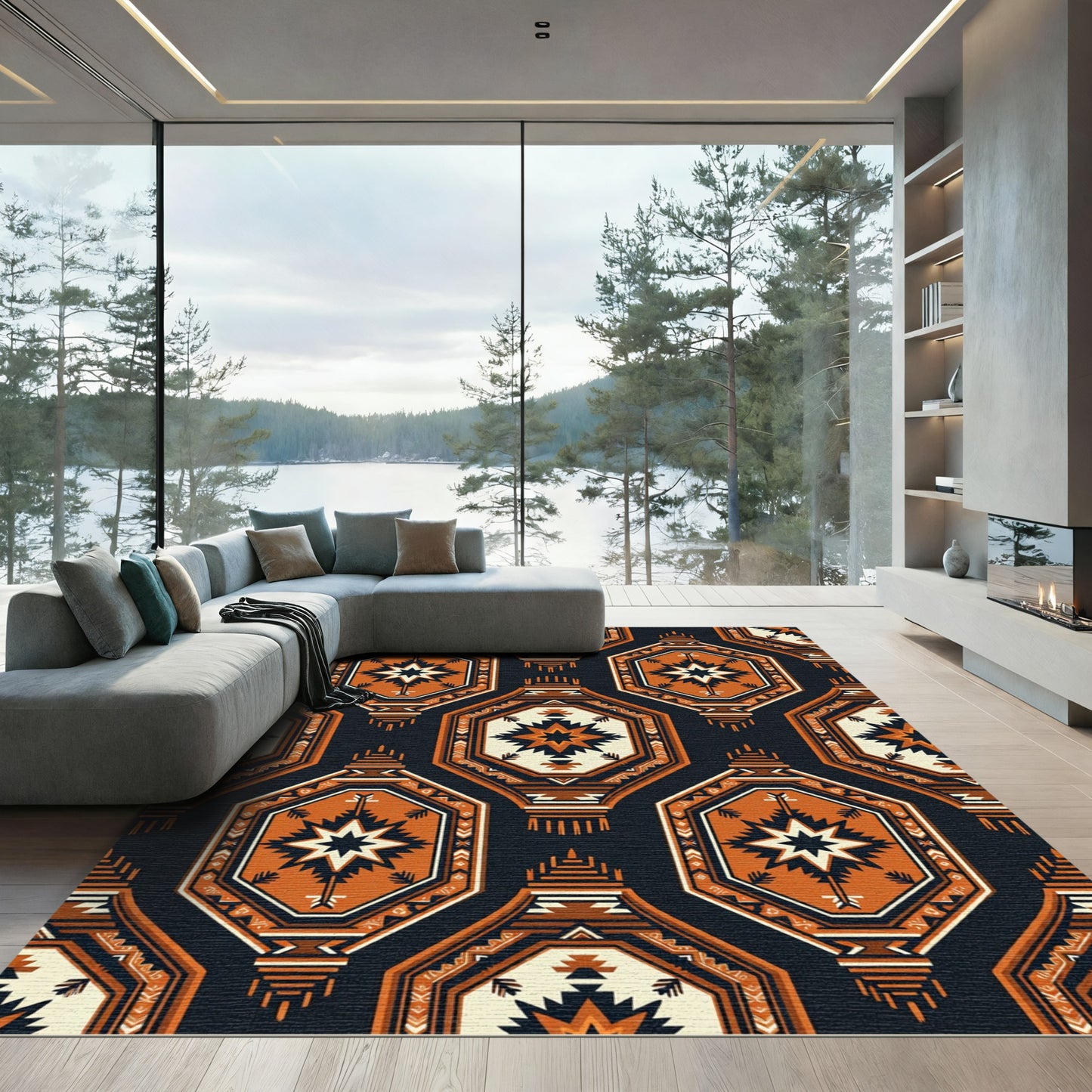 Geometric Terra Cotta Star Hexagon Rug