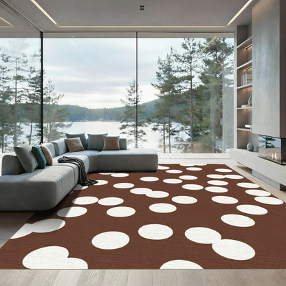 Brown White Scattered Circles Rug