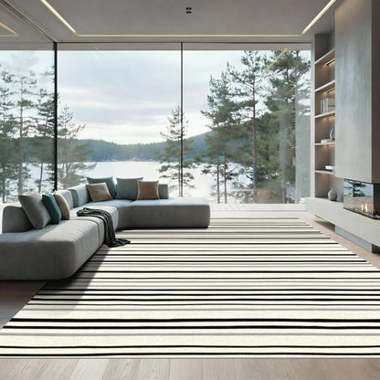 Classic Black Gray Cream Stripe Rug