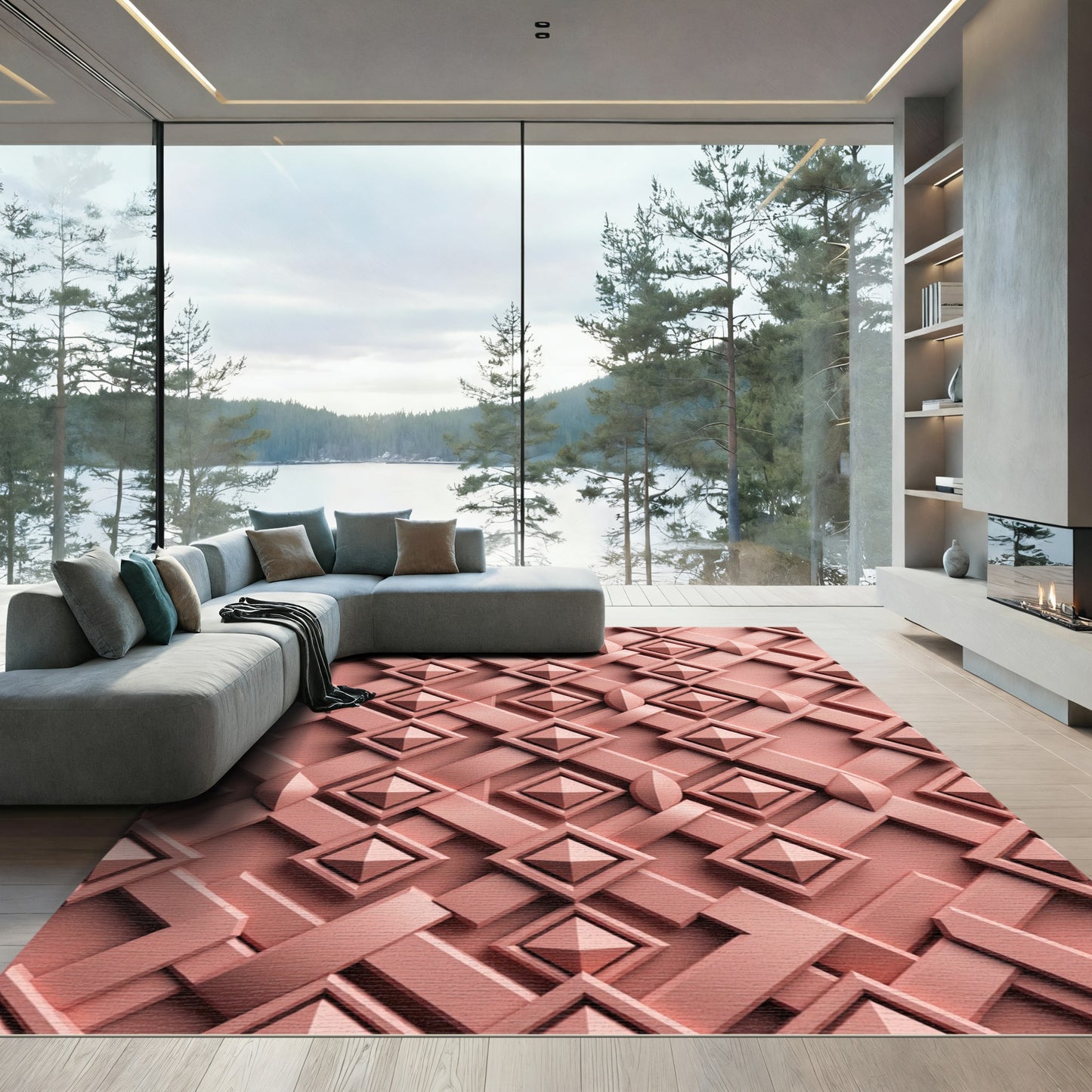 Rose Gold Geometric Diamond Relief Rug