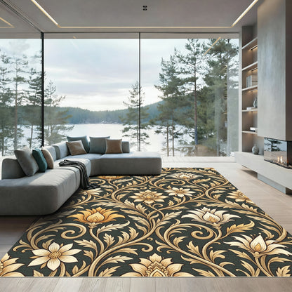 Gold Floral Scroll Work Rug