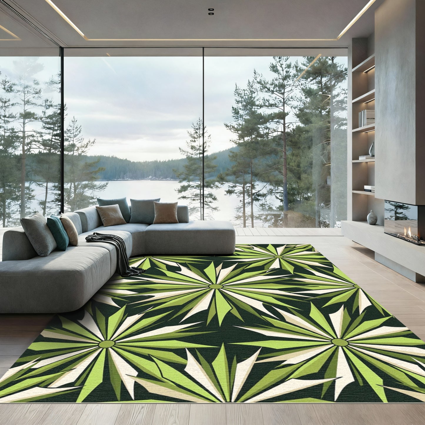 Mod Green Starburst Geometric Tile Rug